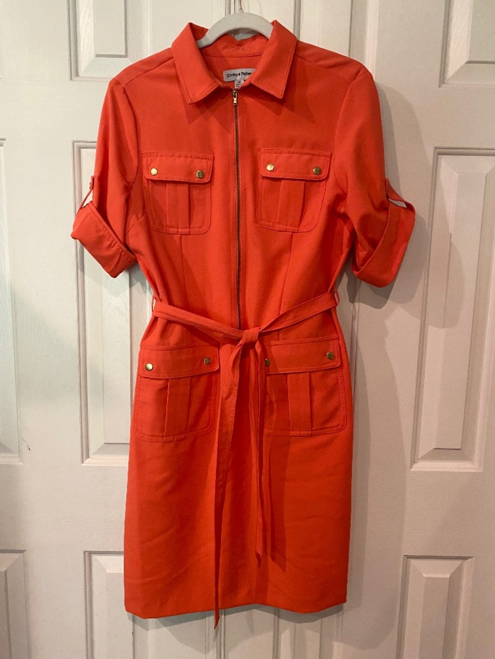 🍑 Shelby & Palmer Sz 10 Coral Classic Dress Zipper Belt 4 Pockets & Gold Snaps